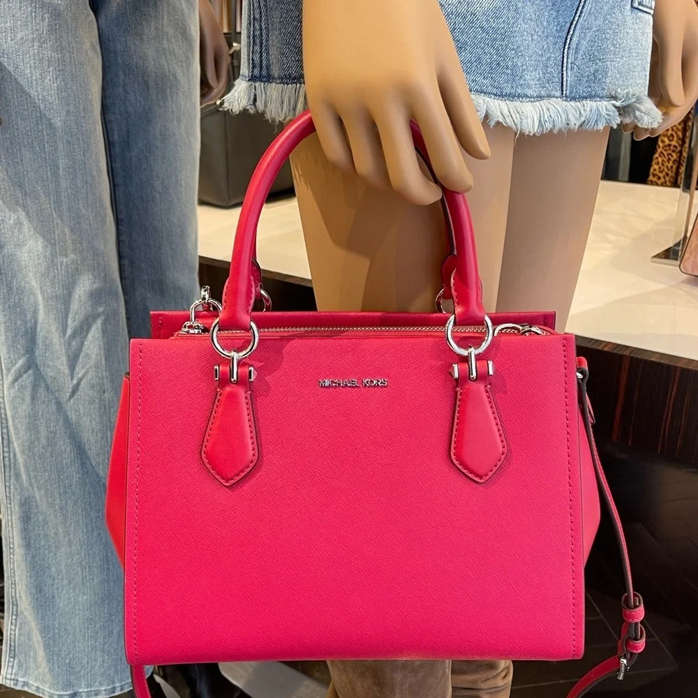 MICHAEL KORS Marilyn Medium Saffiano Leather Satchel Dark Raspberry  NWT